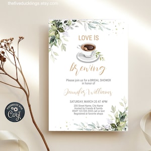 Greenery Coffee Bridal Shower Invitation: Editable Corjl Template A101