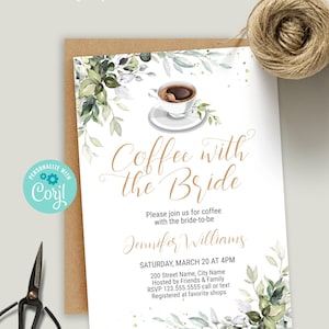 Coffee with the Bride Shower Invitation: Greenery Corjl Template (Self-editable) A103