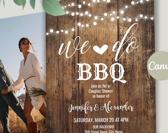 I Do BBQ Couples Shower Invitation, Editable Canva Template, A133