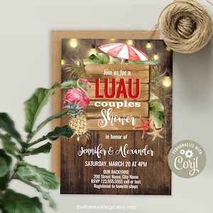 EDITABLE Rustic LUAU Couples Shower Invitation, Self-editable Template, Tropical Themed Party, A135