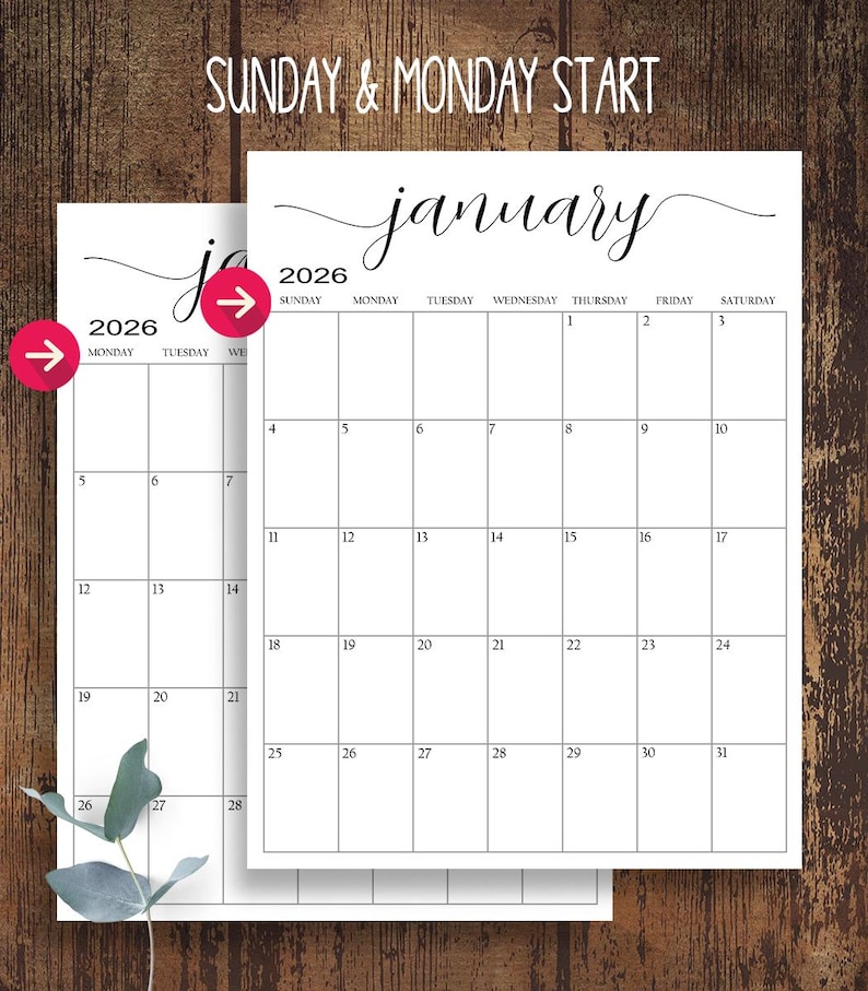2026 Printable Monthly Calendar, 12 Month Planner Pages, Digital ...