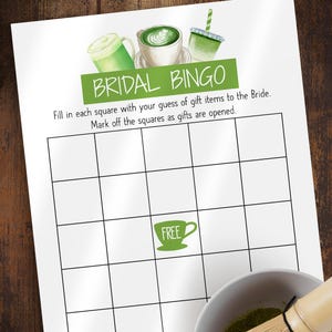 Juego de despedida de soltera, imprimible con temática de matcha, juego de bingo, descarga instantánea de archivos digitales no editables, G272