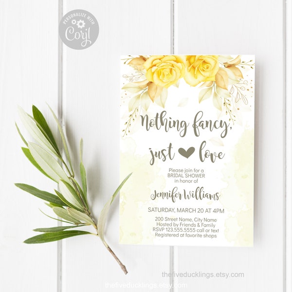 EDITABLE Wedding Reception Invitation with Yellow Flowers, Self-editable Template, Nothing Fancy Just Love, A116