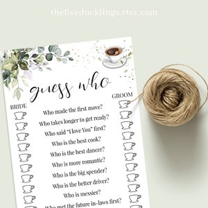 Coffee Bridal Shower Game: Guess Who, Printable (Digital Download Not Editable) G201
