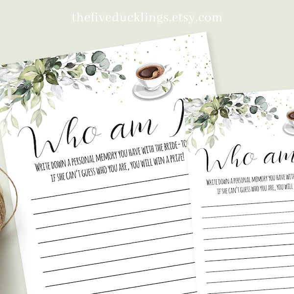 Bridal Shower Games, Printable Who Am I Wedding Game, Coffee Themed, Instant Download Digital Files Not Editable, G210