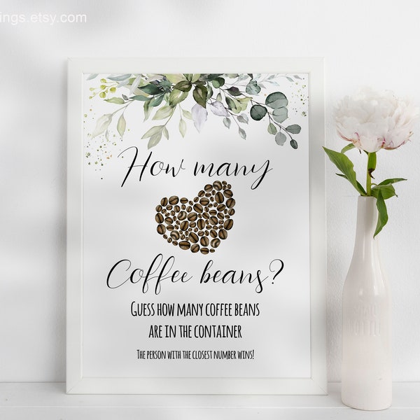 Bridal Shower Games, Printable How Many Coffee Beans Sign and Cards, Instant Download Digital Files Not Editable, G207