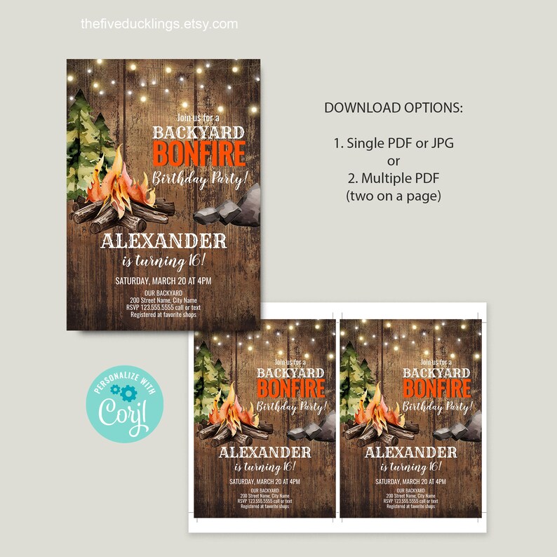 EDITABLE Bonfire Birthday Party Invitation, Self-editable Template ...