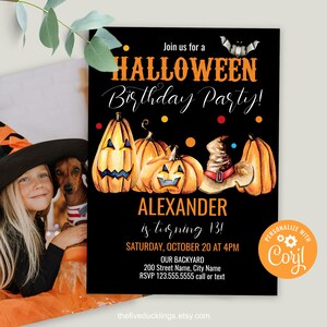 Halloween Birthday Party Invitation, Self-editable Template, Pumpkins, A165