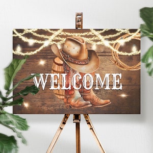 Printable Country Welcome Sign, Cowboy Boots and Hat, Instant Download Digital Files, Not Editable, A147