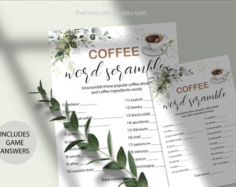 Jeux imprimables de douche nuptiale, jeu de douche de mariage de mots mêlés de boissons de café, fichiers numériques de téléchargement immédiat non modifiables, G220