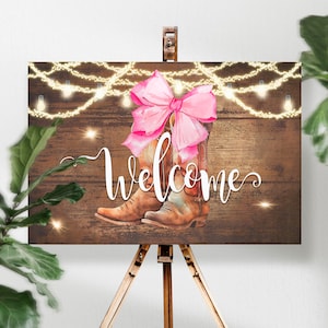 Printable Welcome Sign, Boots or Bows Gender Reveal, Instant Download Digital Files, Not Editable, A146