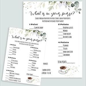 Bridal Shower Game, Printable What is in Your Purse Game, Coffee Themed ...