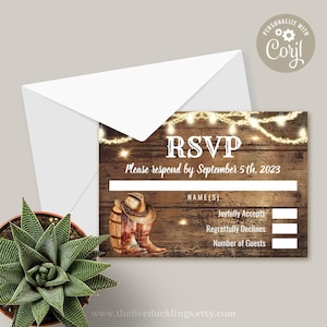 Rustic Boots & Hat RSVP Card: Western Party Corjl Editable Template A159