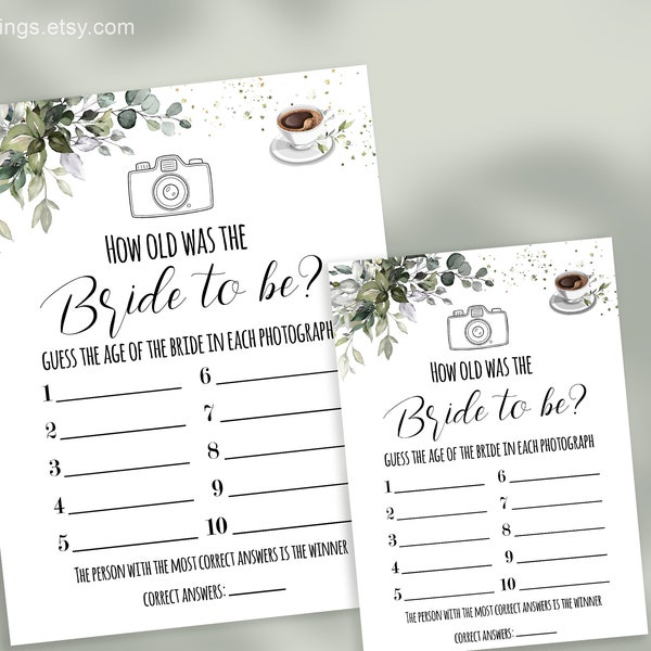 Bridal Shower Games, How Old is the Bride Printable Wedding Game, Coffee Themed, Instant Download Digital Files Not Editable, G213