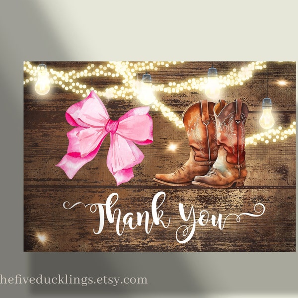 Printable Boots or Bows Themed Gender Reveal Thank You Cards, Flat and Tent files, Instant Download Digital Files Not Editable, A128