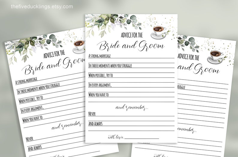 Advice for the Bride and Groom, Printable Wedding Activity, Coffee ...