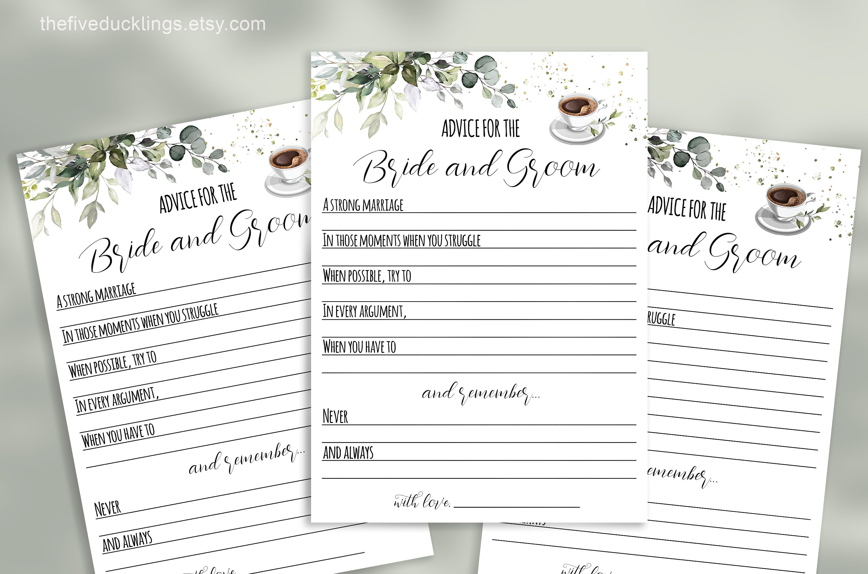 Advice for the Bride and Groom, Printable Wedding Activity, Coffee ...