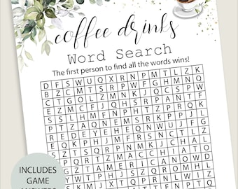 Jeux de douche nuptiale, jeu de douche de mariage de recherche de mot de boissons de café, fichiers numériques de téléchargement immédiat non modifiables, G219