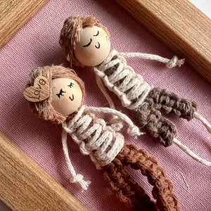 S Personalized HEART Macrame Doll in Frame | Macrame Portrait | Macrame Doll Wall Hanging | Anniversary Gift | Wedding Gift