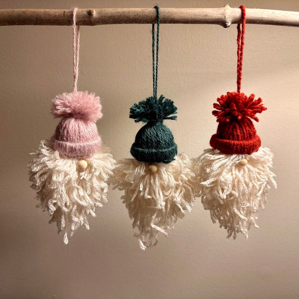 Long Handmade Mini Yarn Christmas Gnome Ornaments | Macrame Christmas Ornaments | Gift Toppers | Gnome Stocking Stuffers |