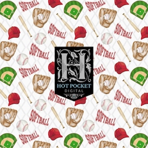 Softball Seamless Pattern - Instant Digital Download - Repeat Design - Clipart - Personal & Commercial Use