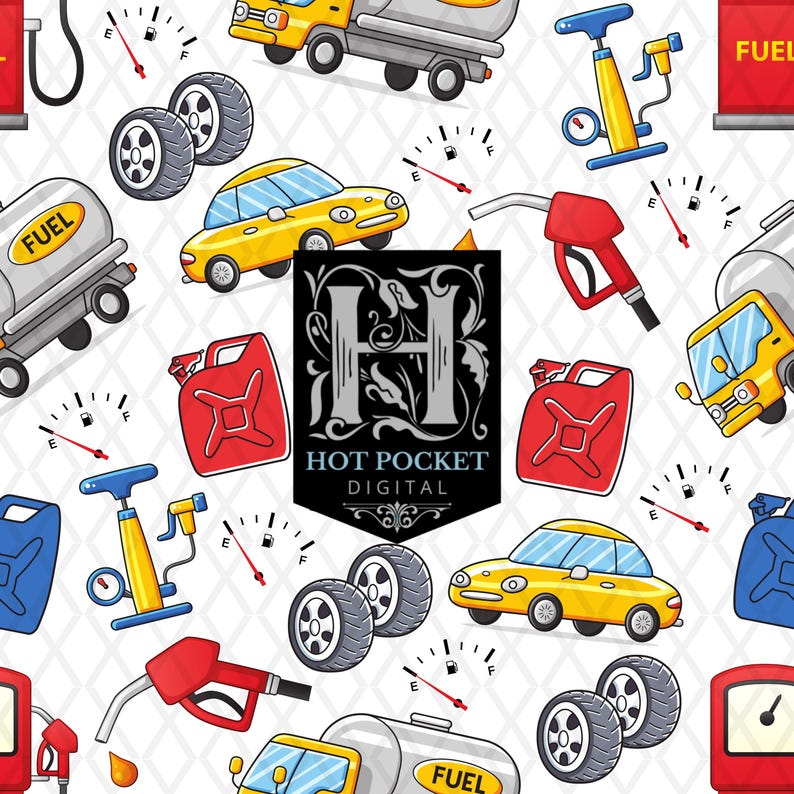 Gas Station Seamless Digital Pattern. Auto Garage Repeat Design