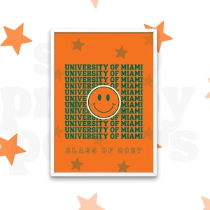 UMIAMI Class of 2027 SmileyFace Star Digital Download College Acceptance High School Grad Celebration Bed Decorating Printable 8.5x11 Poster