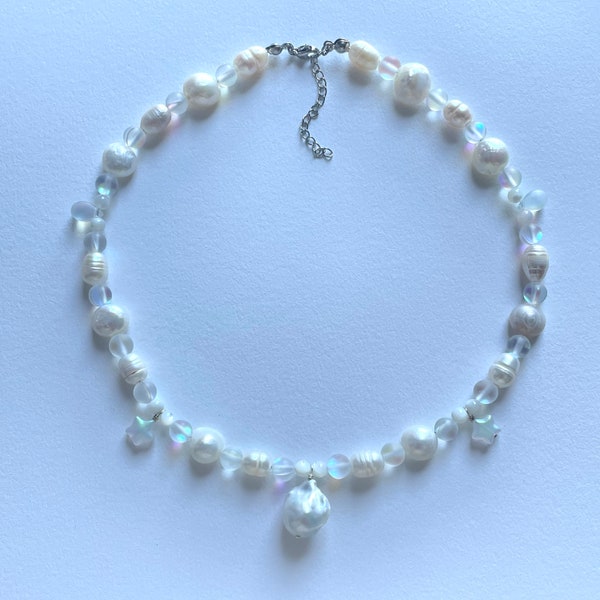 Cloudy Star Necklace - Stars Jewelry Cute Coquette Dainty Pearls