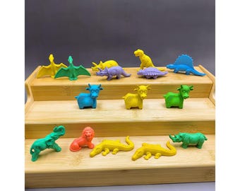 Lote de figuras de goma de borrar Diener Itty Bittys vintage de los años 70 - Dinosaurio, animal de la selva