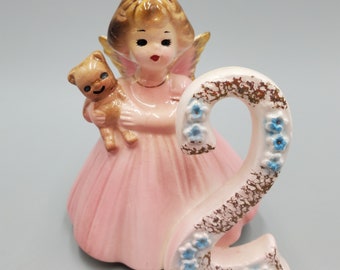 Year 2 Josef Originals Birthday Girl Angel Figurine with Teddy Bear Pink 3 inch