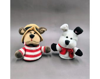 Marionetas de dedo coleccionables de San Valentín de Starbucks 2003 - Set de gondolero y perro con pañuelo