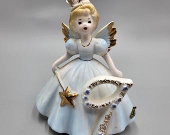 Figura de ángel de cumpleaños de la princesa Josef Originals, año 9, con varita y corona, 5"