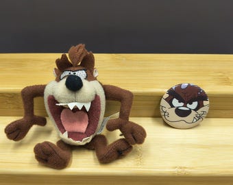 Marioneta de dedo de peluche de Taz, el demonio de Tasmania de Looney Tunes de Starbucks y pin de 1988