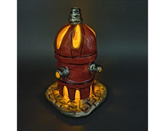 Vintage 2002 Blue Sky Clayworks Red Ceramic Fire Hydrant Tea Light Candle Holder