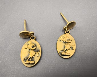 Pendientes perforados de Mickey Mouse de oro laminado de 12 quilates de Walt Disney Productions, estilo vintage de los años 70.