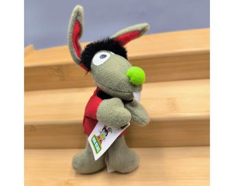 Peluche Benny Rabbit Mini Bean, botones del Hotel Barrio Sésamo, Kellogg's, NWOP, 4"