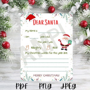 Dear Santa | Printable | Kids Letter | Christmas List | Christmas | Santa Claus | Wish List |