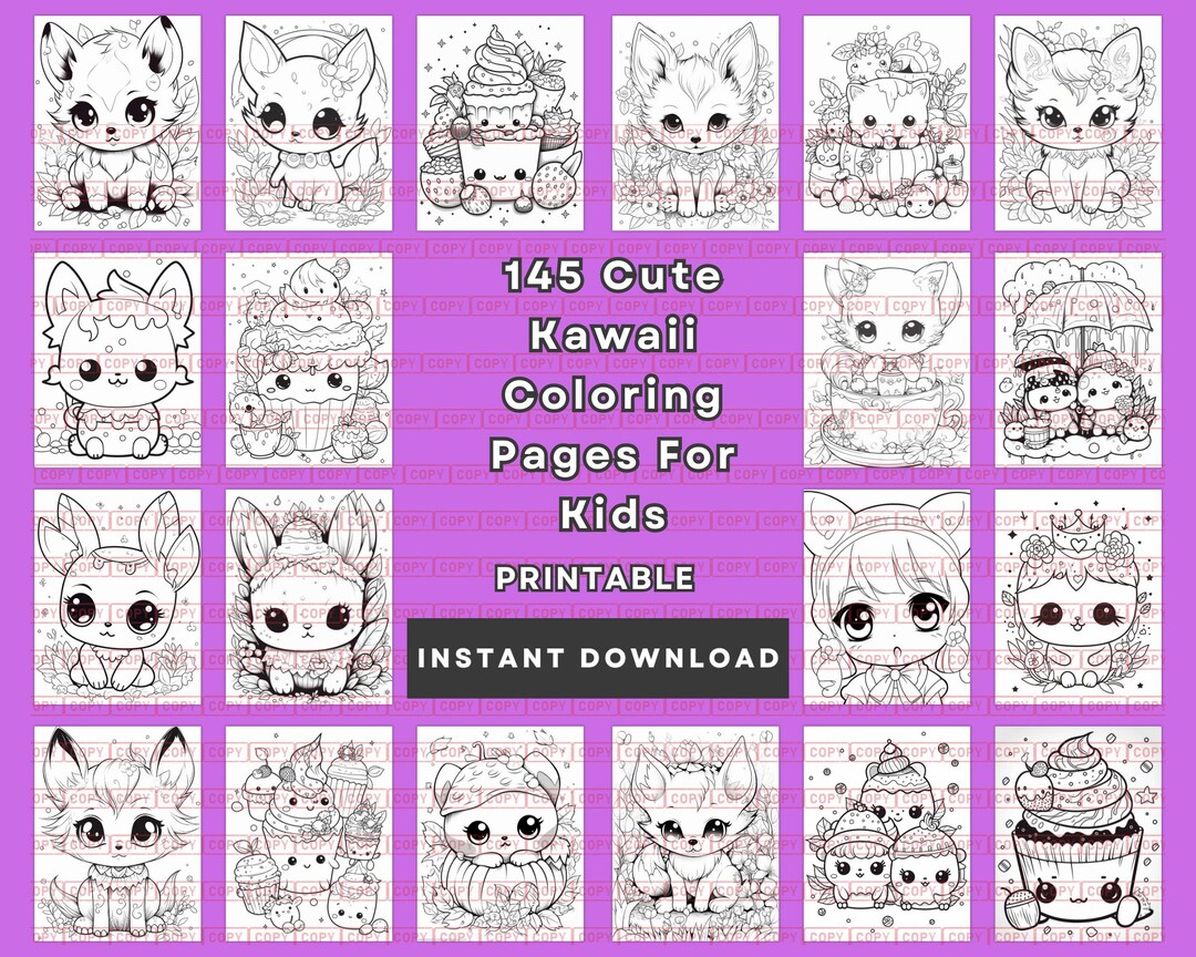 145 Cute Kawaii Coloring Pages for Kids & Adults PRINTABLE Etsy