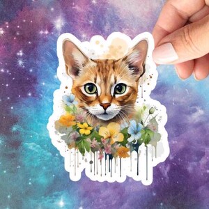 Cat in Flowers Sticker. Cute Sticker. Kitty Sticker. Cat Stickers. Cat Gift