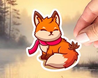 Cartoon Fall Fox Sticker. Vinyl Decal for Laptop, Water Bottle