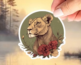 Boho Lion Sticker. Beautiful Lioness. Woodland animals. Waterproof Hydro flask tumbler decal. Water bottle vinyl stickers. Laptop sticker