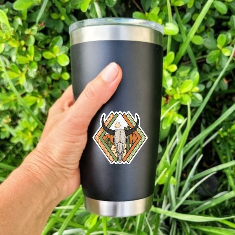 Cow Bull Skull Sticker. Western Vinyl Sticker. Camping Waterbottle ...