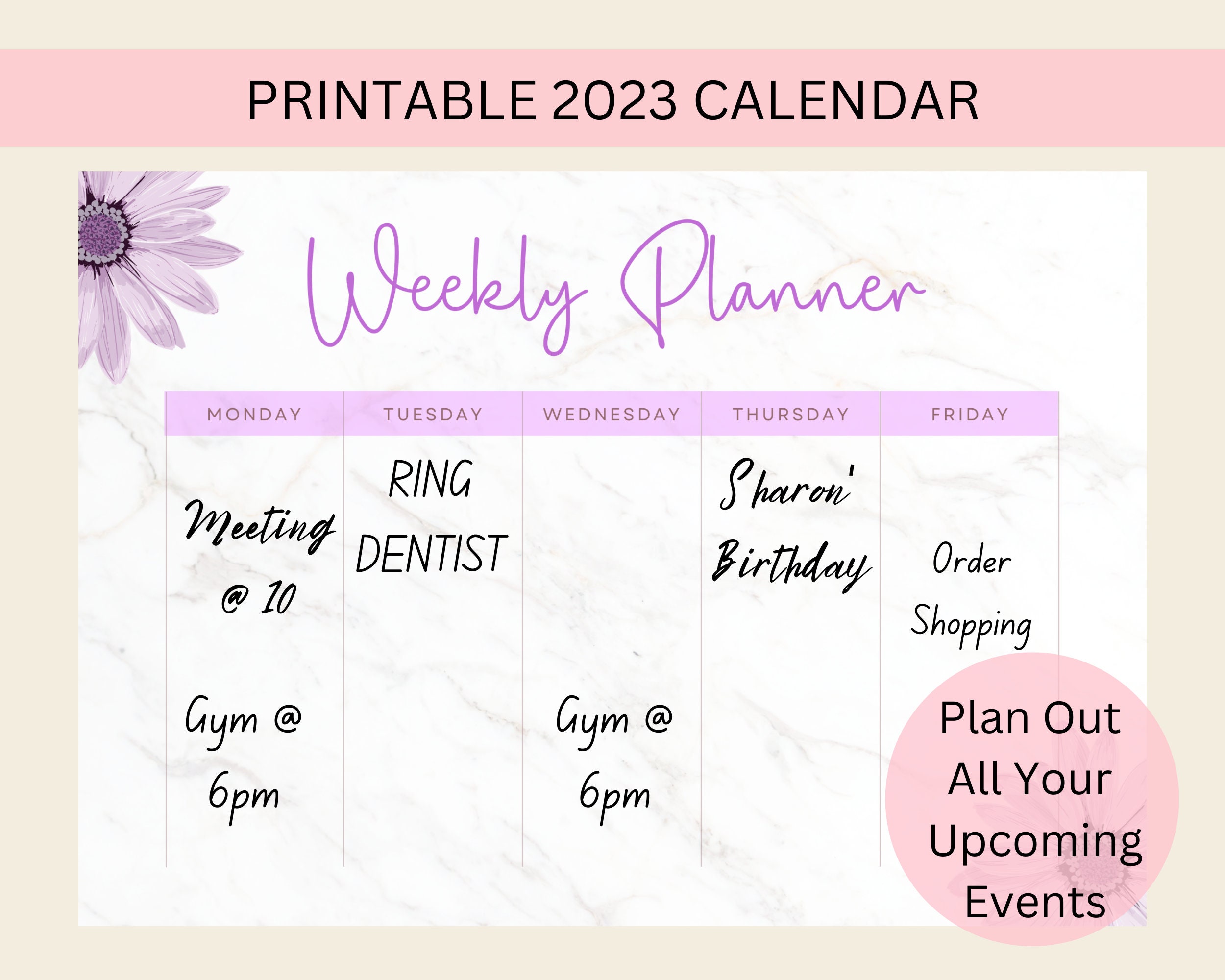 Weekly Planner Printable Landscape, Floral Weekly Schedule, Week at a ...