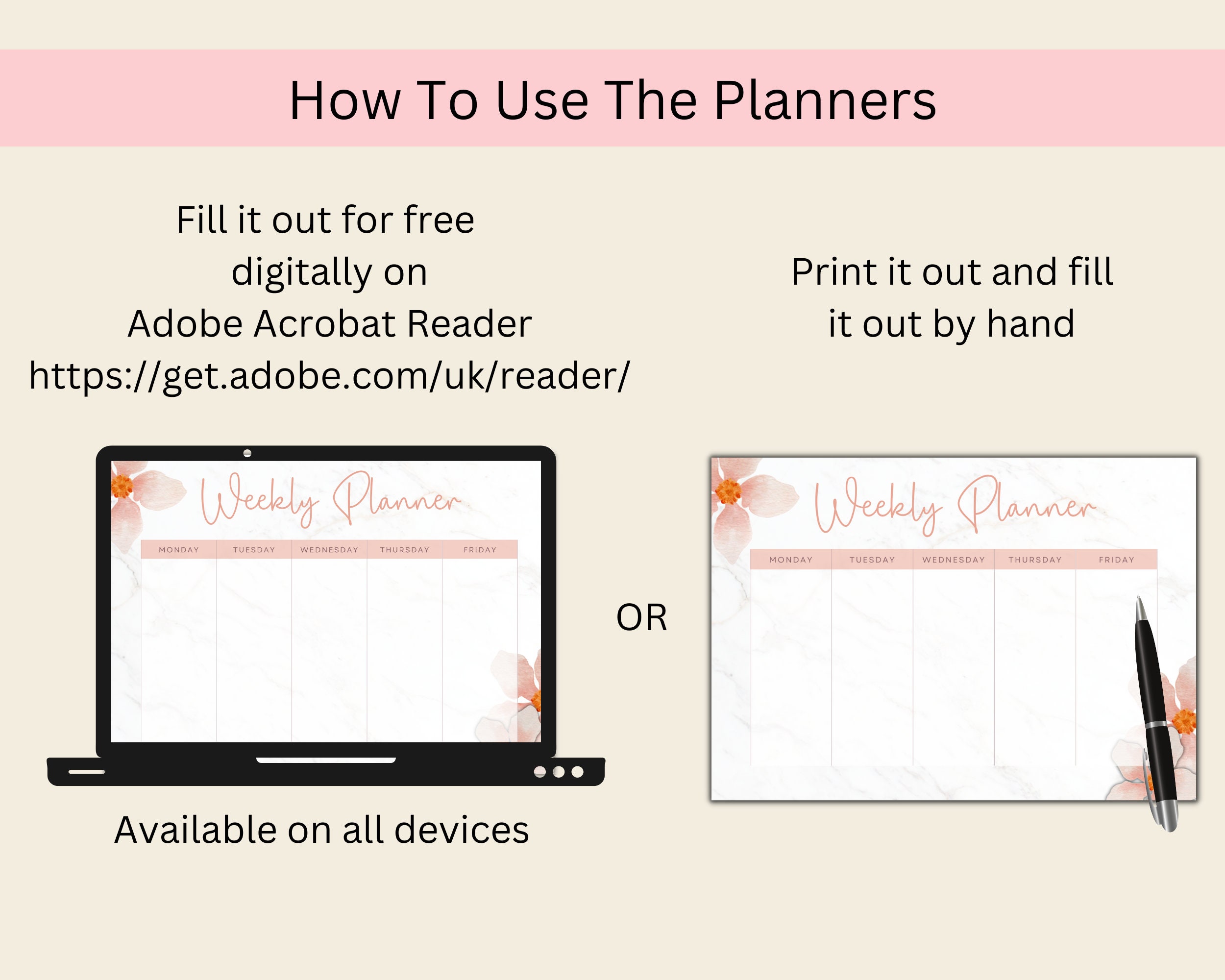 Weekly Planner Printable Landscape, Floral Weekly Schedule, Week at a ...