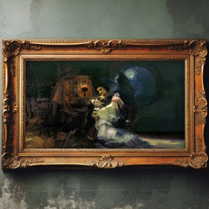 Samsung Rahmen Tv Kunst, Tamara und der Dämon 1889, gruselige Kunst, Vintage Gemälde, druckbare Wandkunst, dunkle Cottagecore, stimmungsvolle Wandkunst, Antik