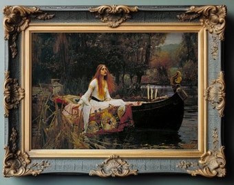 Sofortiger digitaler Download, The Lady of Shalott 1888, Vintage druckbare, dunkel stimmungsvolle Portrait, Vintage Ölgemälde, John William Waterhouse