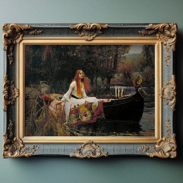 Instant Digital Download, The Lady of Shalott 1888, Vintage Printable, Dark Moody Portrait, Vintage Oil Painting, John William Waterhouse