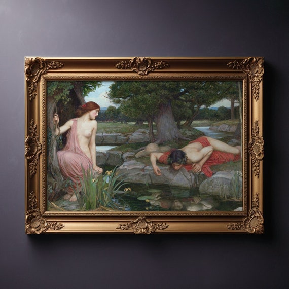 Instant Digital Download, Echo and Narcissus 1903, Mythology Wall Art, Waterhouse Art, Gallery Wall Art, Greek Goddess Decor, Goddess Art