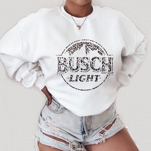 bush light crewneck/Cheetah print crewneck/ Cheetah Busch light/ Woman’s hoodie/ Beer hoodie
