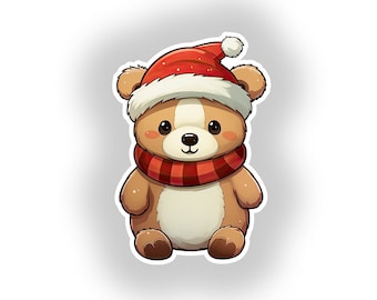 Kawaii Weihnachtsbär Aufkleber Aufkleber, wasserdichter Vinyl-Aufkleber, Laptop, Auto, Fenster, Wasserflasche Aufkleber, niedlicher Kawaii Bär, Aufkleber